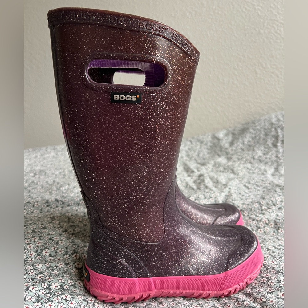 Bogs Kids’ Waterproof Glitter rain boots, size 13 toddler